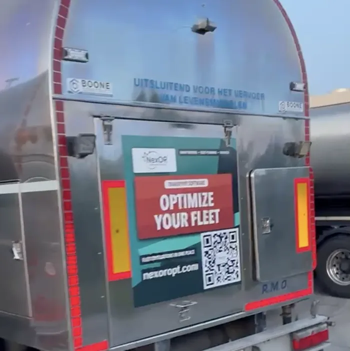 The panel on a food tanker, under the operator's own markings