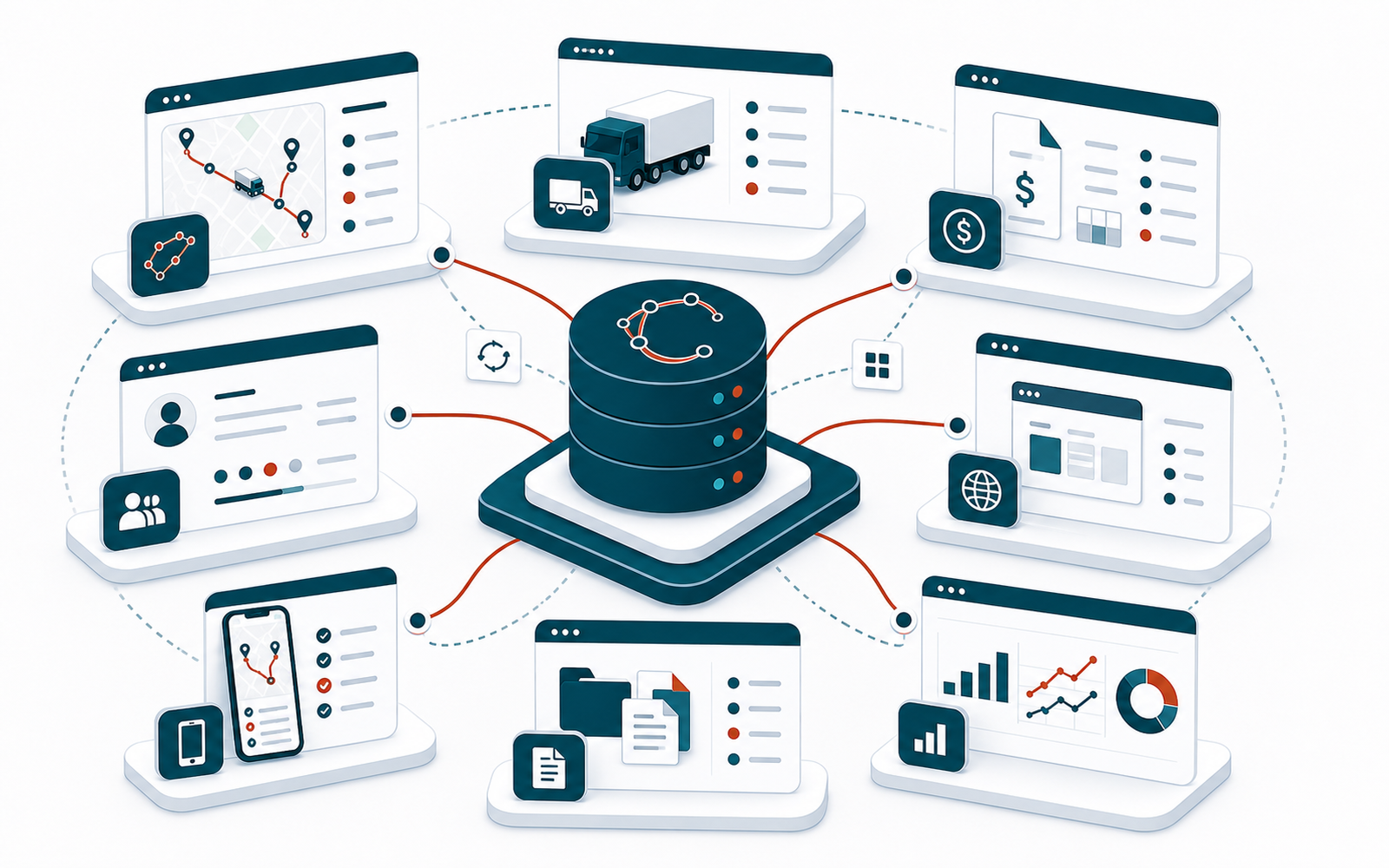 NexOR modules sit on top of standard Odoo apps, all sharing one PostgreSQL database